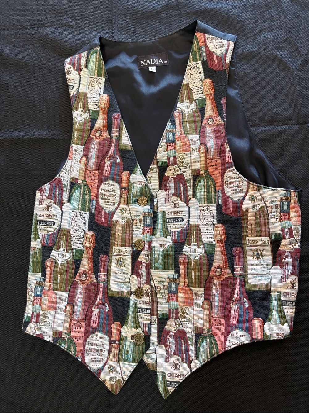 NADIA  90’s Multicolor Wine Bottle Tapestry Vest